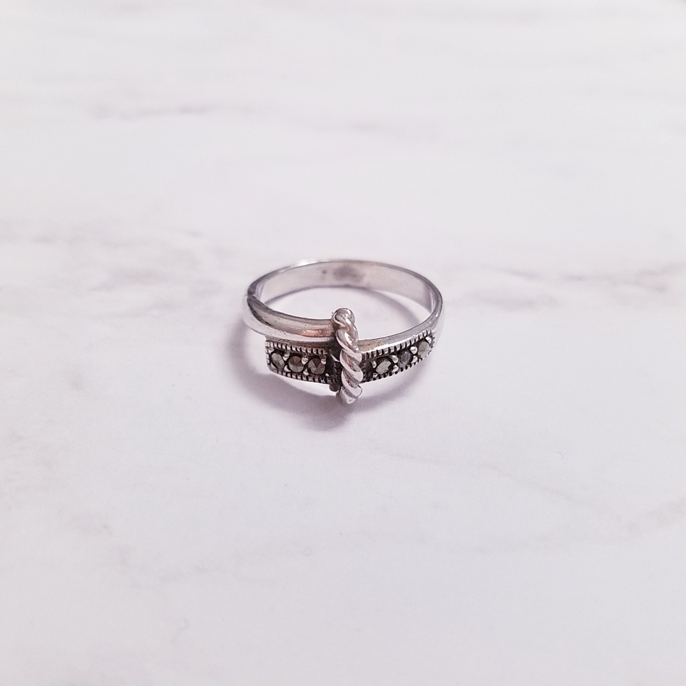 Vintage Sterling Silver Rope Marcasite Ring Size 9